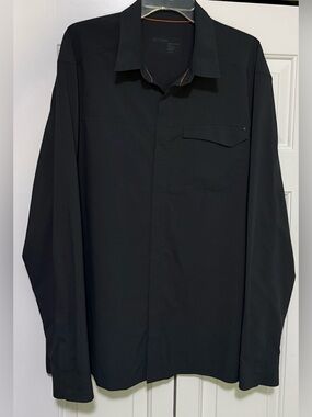 Arcteryx Skyline Vintage Mens XL Black Polyester Snap Button Shirt *Collar Fray